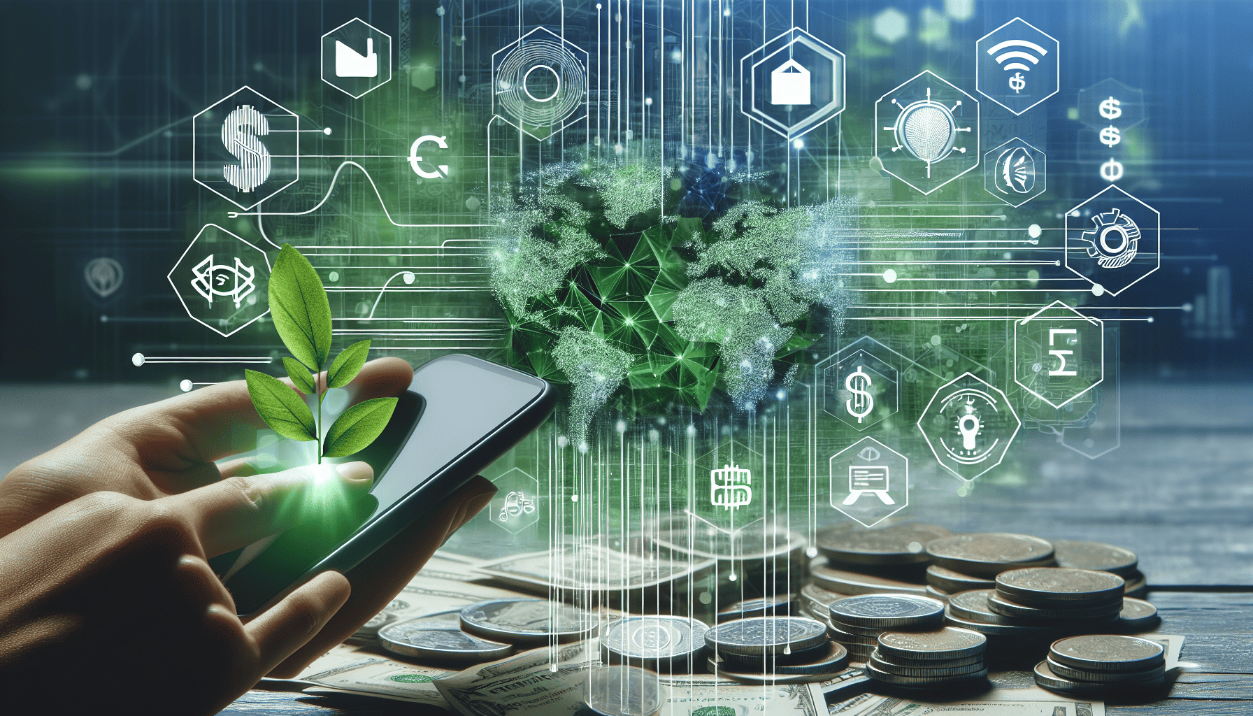 Green finance symbols depicting sustainability through technology